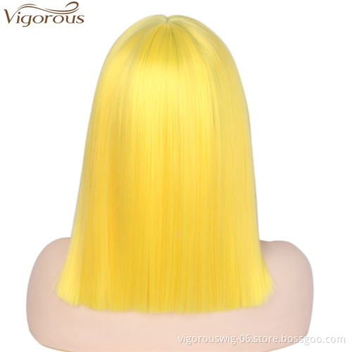 Vigorous Heat Resistant Synthetic Lace Front Wigs Glueless Short Bob Wig Yellow Color Short Straight Bob Wig For Black Women